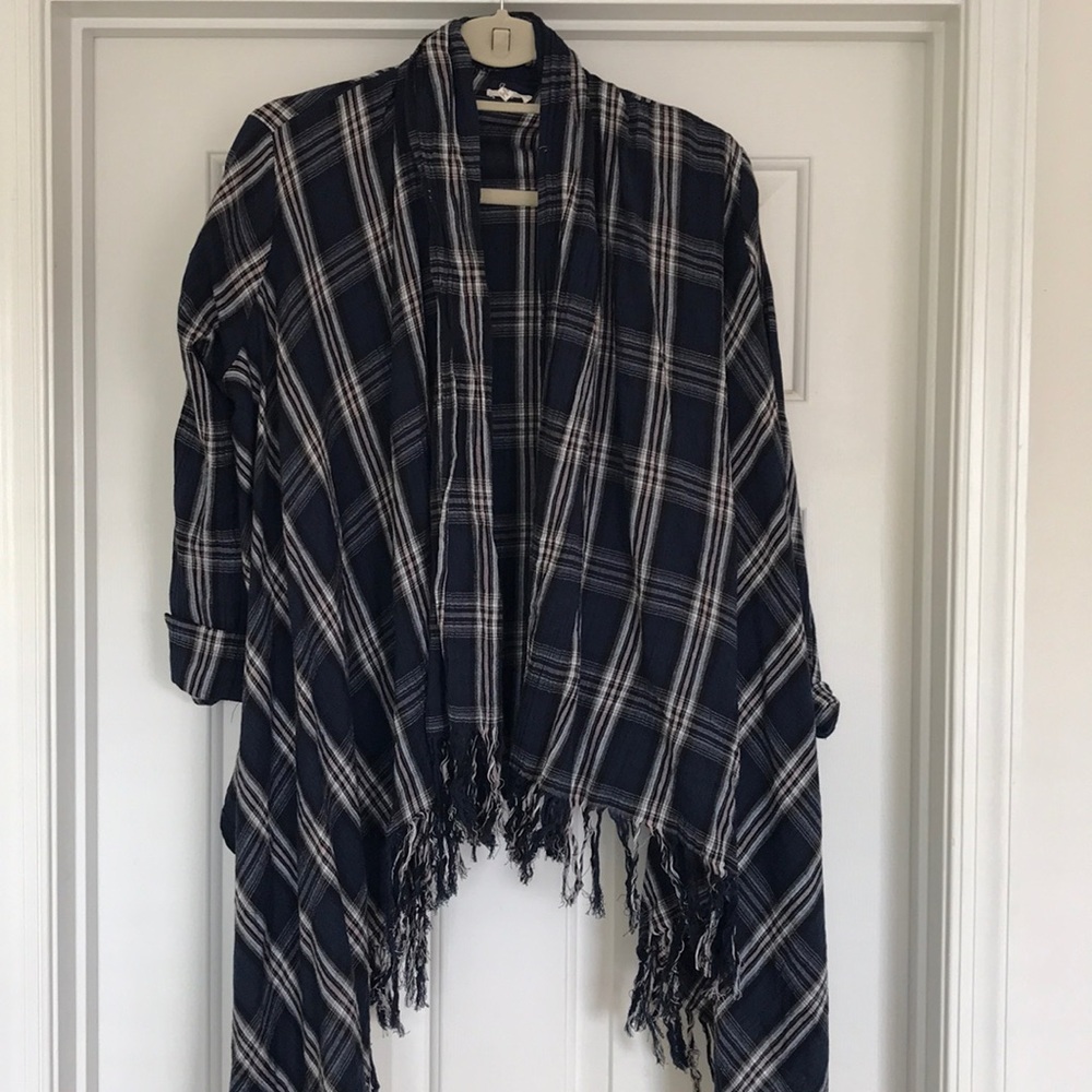 Navy Plaid Sweater Wrap